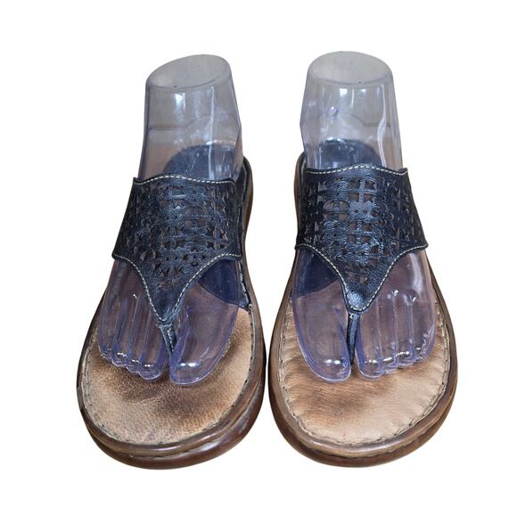 Born Shoes - Born Womens Thong Sandal Black Leather Lace Design Leather Insole Arch Support 8